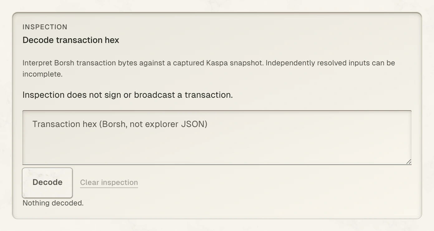 The Enclave transaction decoder, ready to inspect transaction hex without signing